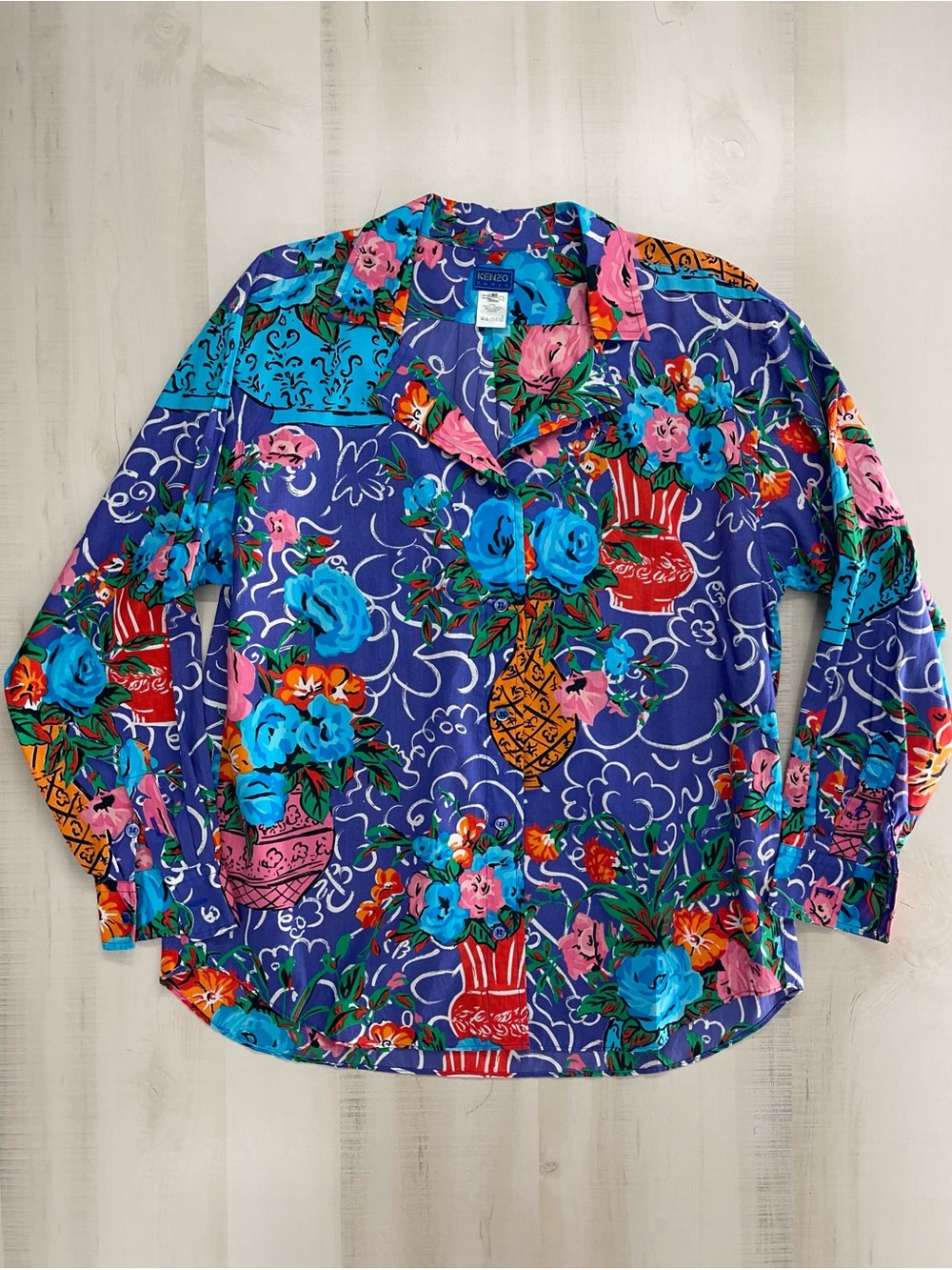 vtg KENZO PARIS printed floral vase blouse top shirt 40